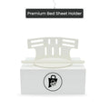 Premium bed sheet holder, white plastic clamp on product display box