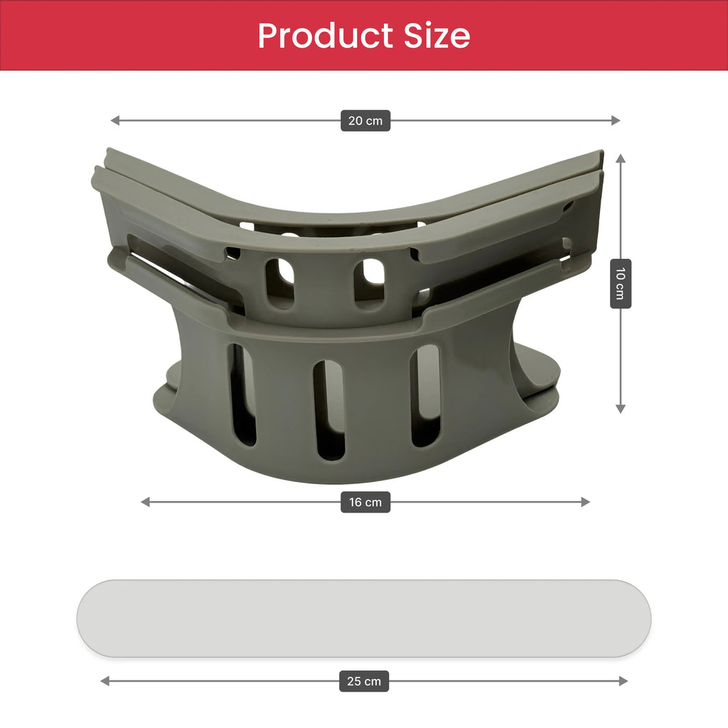 Adjustable plastic organizer with ventilation slots, gray, shown with labeled dimensions.