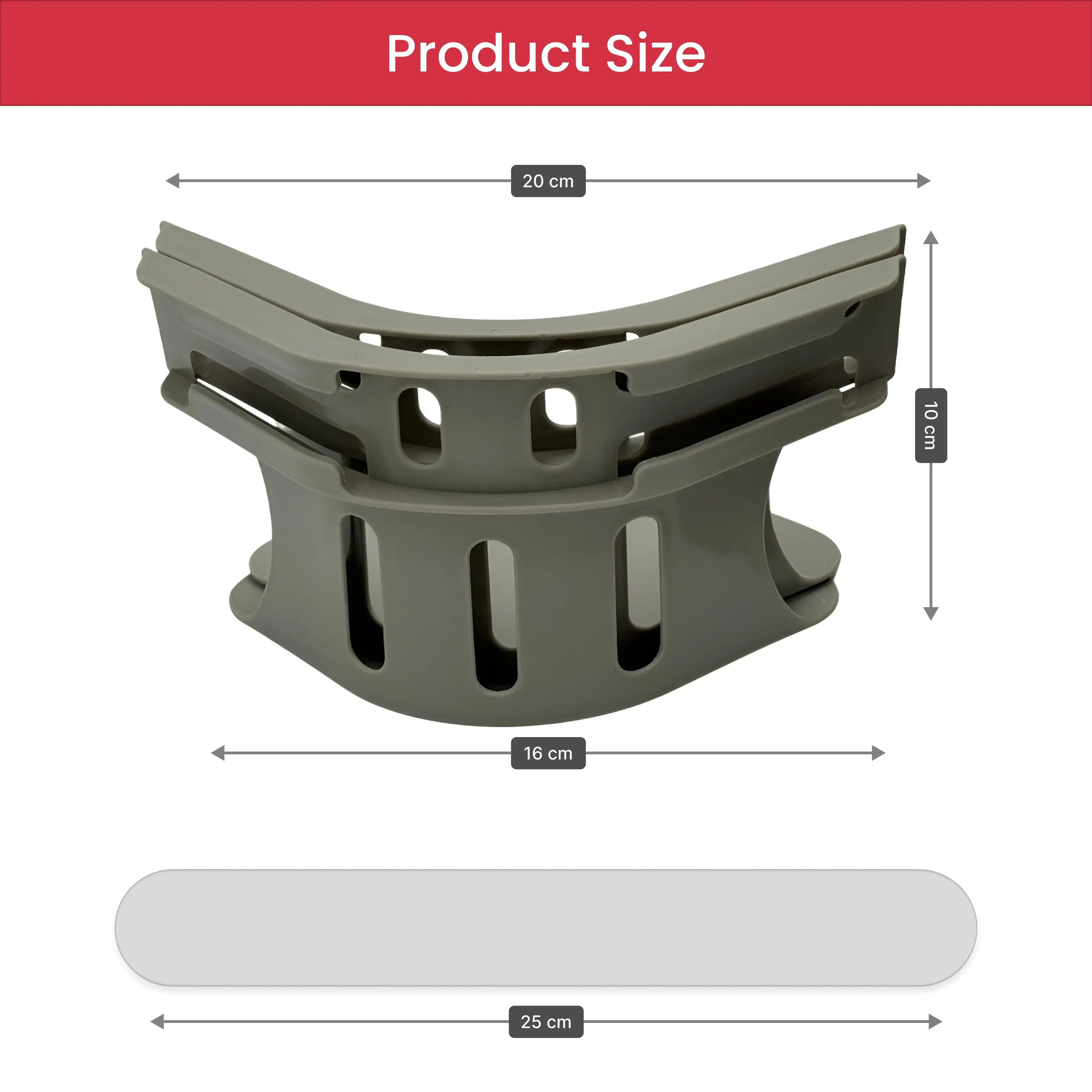 Adjustable plastic organizer with ventilation slots, gray, shown with labeled dimensions.